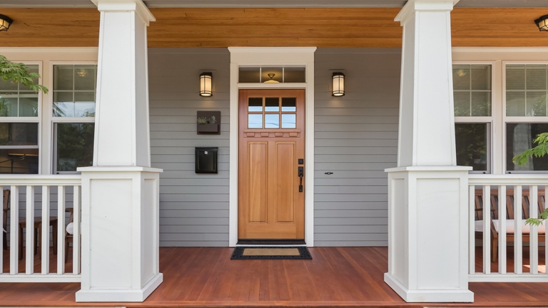 Front door of a Craftsman style home