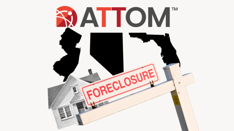 Attom which shows declines over the past year in the number of homes repossessed by lenders